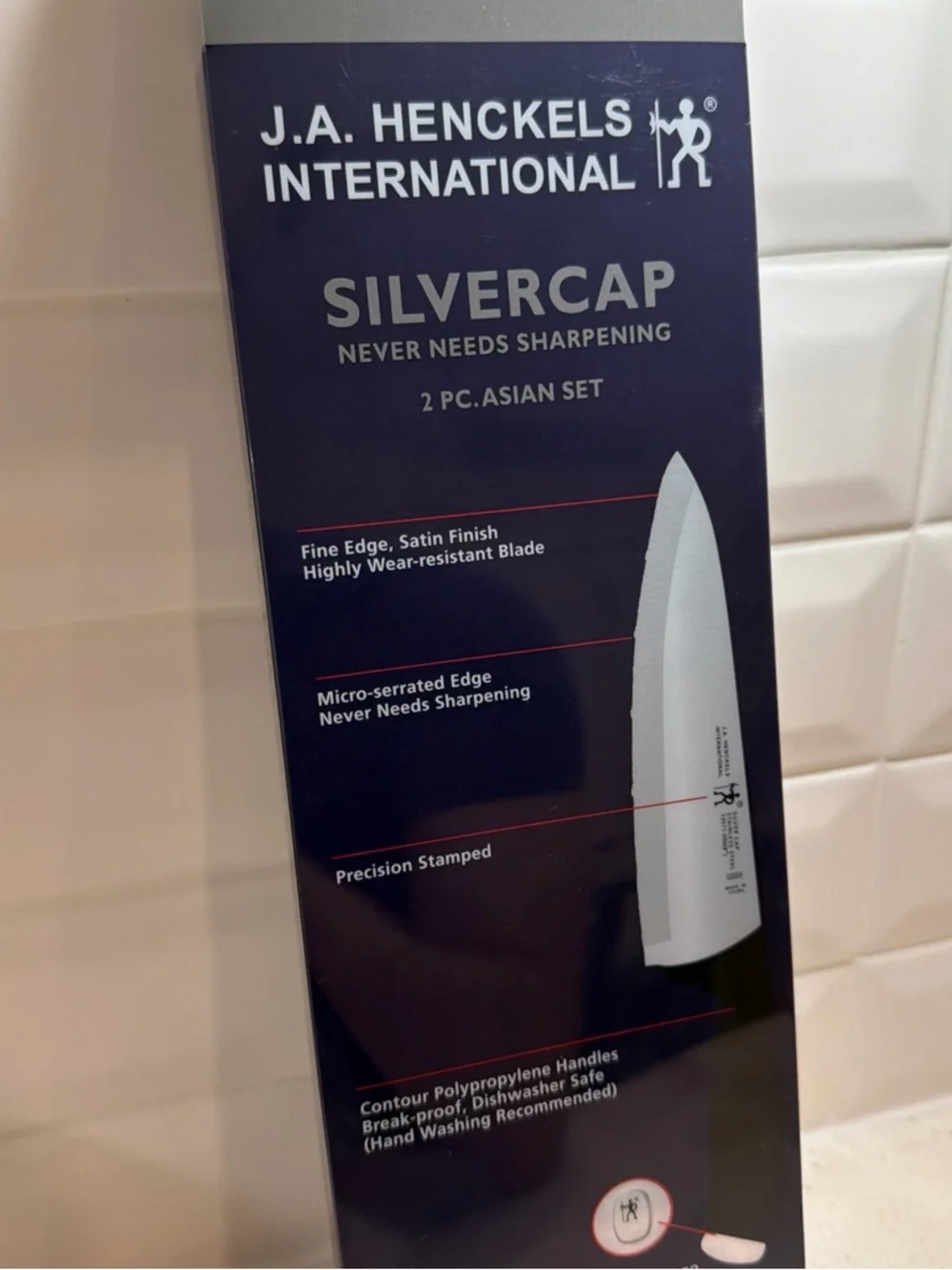 J.A. Henckels International Silvercap Santoku Knife with Sheath Black/Silver NEW